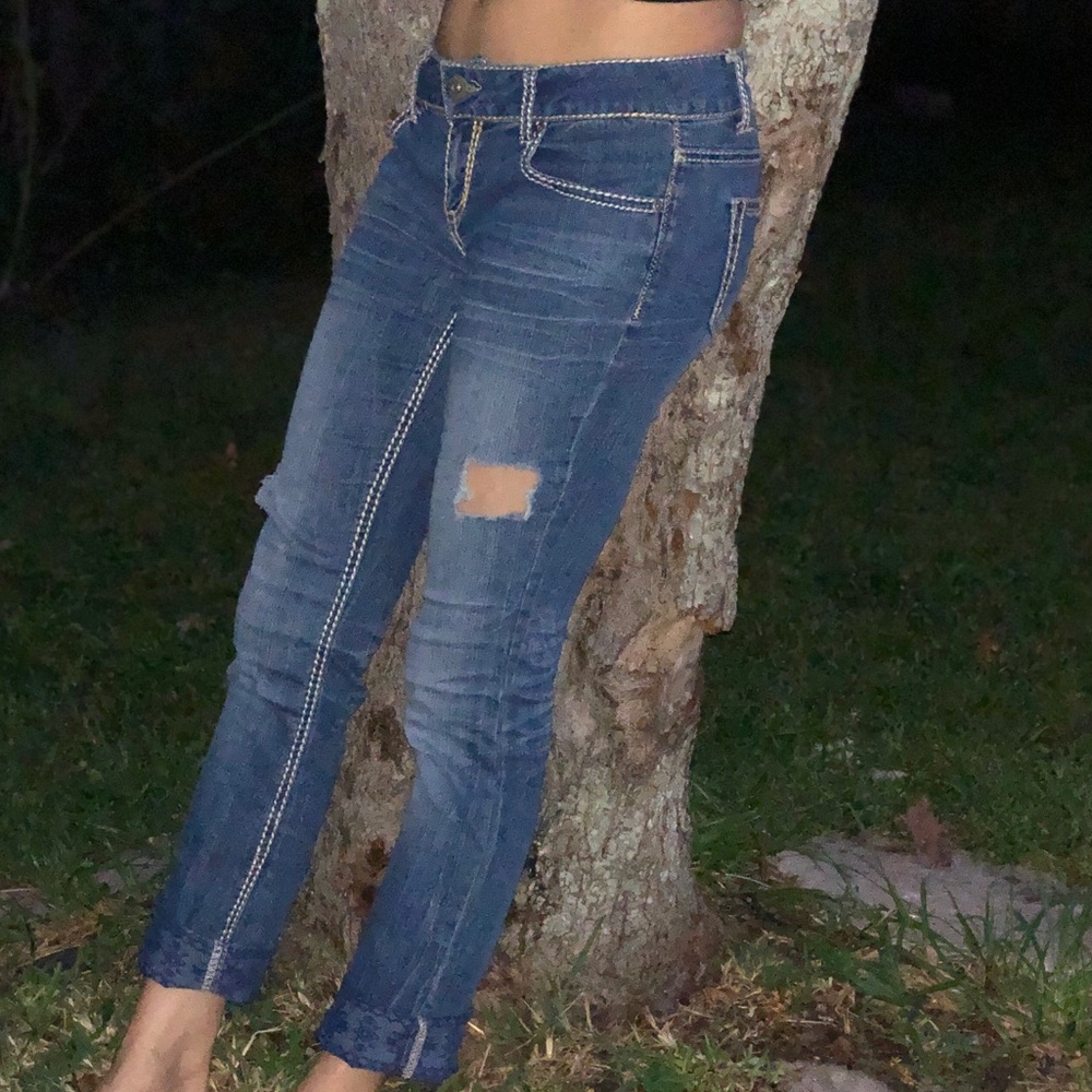 Capri Jeans with Printed Bottom Cuff